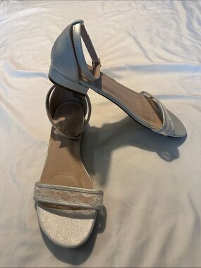 De Blossom Collection Silver Lace Ankle-Strap Sandals